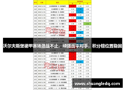 沃尔夫斯堡德甲赛场激战不止，顽强战平对手，积分榜位置稳固